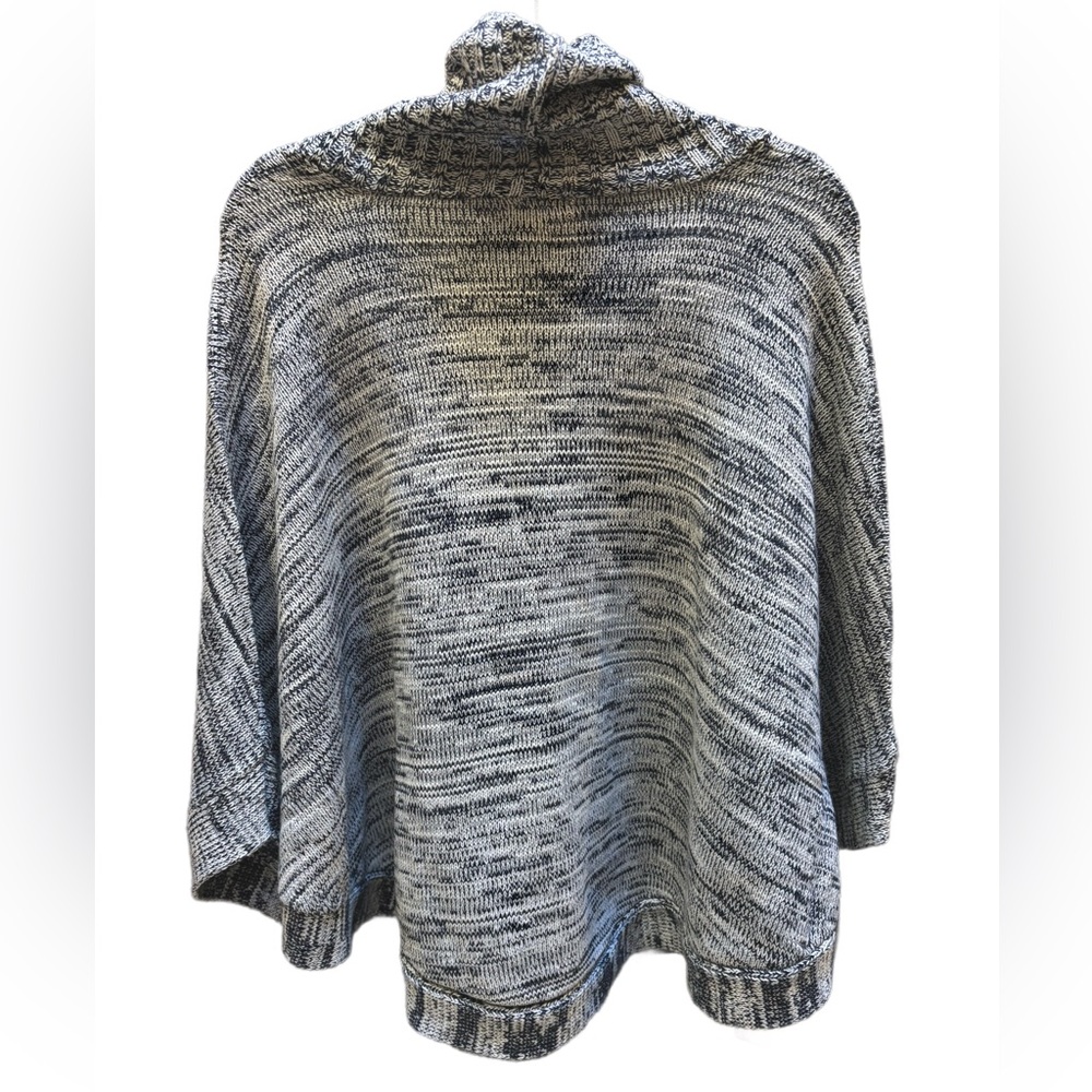 5/$25 Cowl Neck Poncho sweater by CHICOS in L/XL! navy blue and white 💙💙 cozy - Picture 2 of 5
